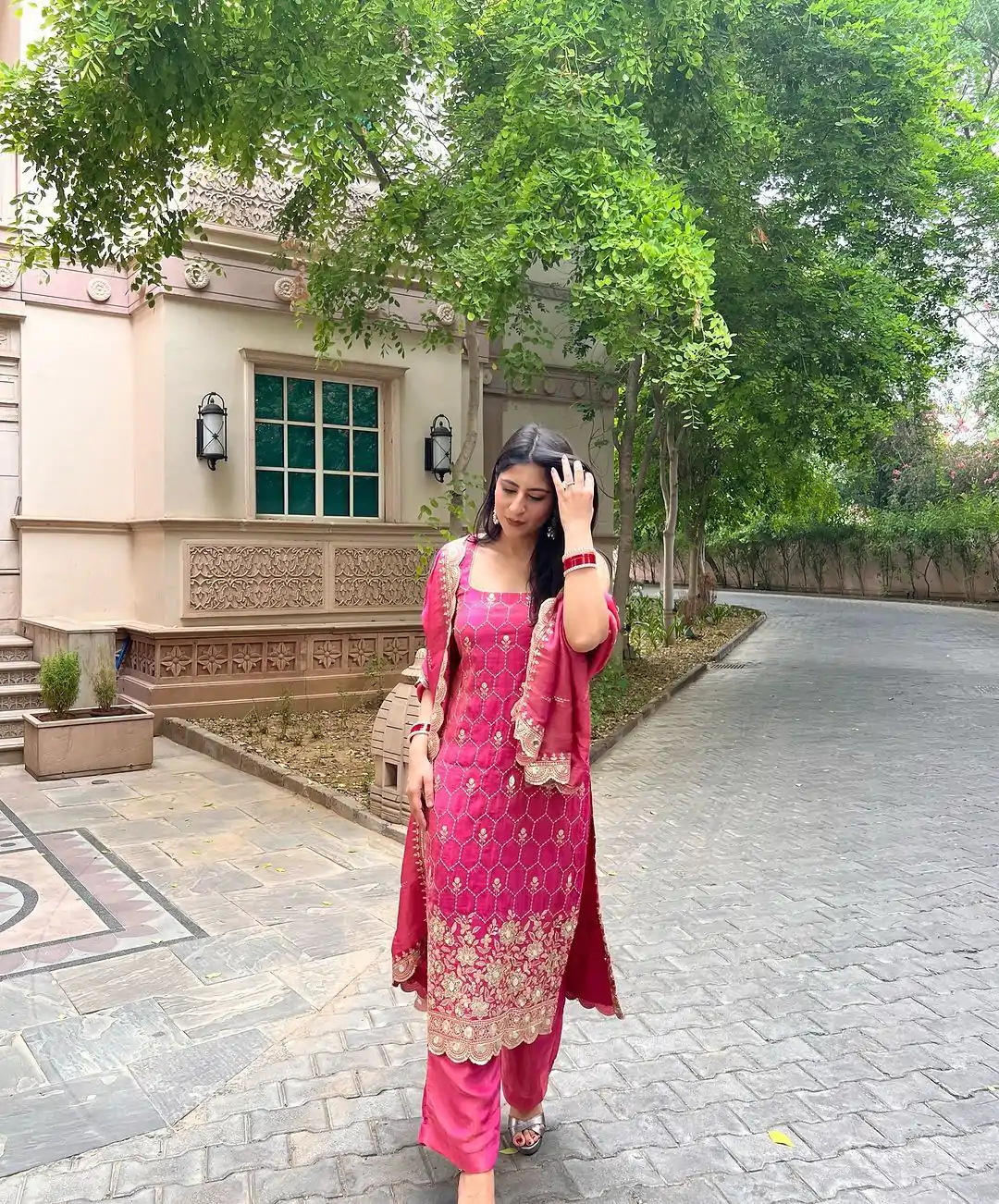 SR 1630 Pink Color Chinnon Silk Embroidery Work Sharara Suit Wedding, Party, Festive, Events Etc. Expected Delivery 4-6 Working Days @1949 | Casual Suits, Salwar suit, Creative suits, Designer Suits, Palazzo Suits, Party Wear Suits, Straight Suits