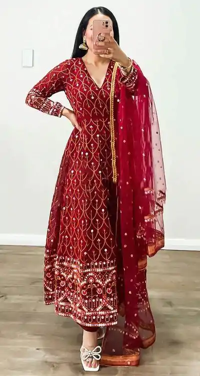RTC 5642 Red Color Georgette Thread Sequence Work Salwar Suit Wedding, Party, Festive, Events Etc. Expected Delivery 4-6 Working Days @2449/- | Casual Suits, Jump Suits, Salwar suit, Creative suits, Designer Suits, Palazzo Suits, Party Wear Suits, Patiala Suits, Straight Suits