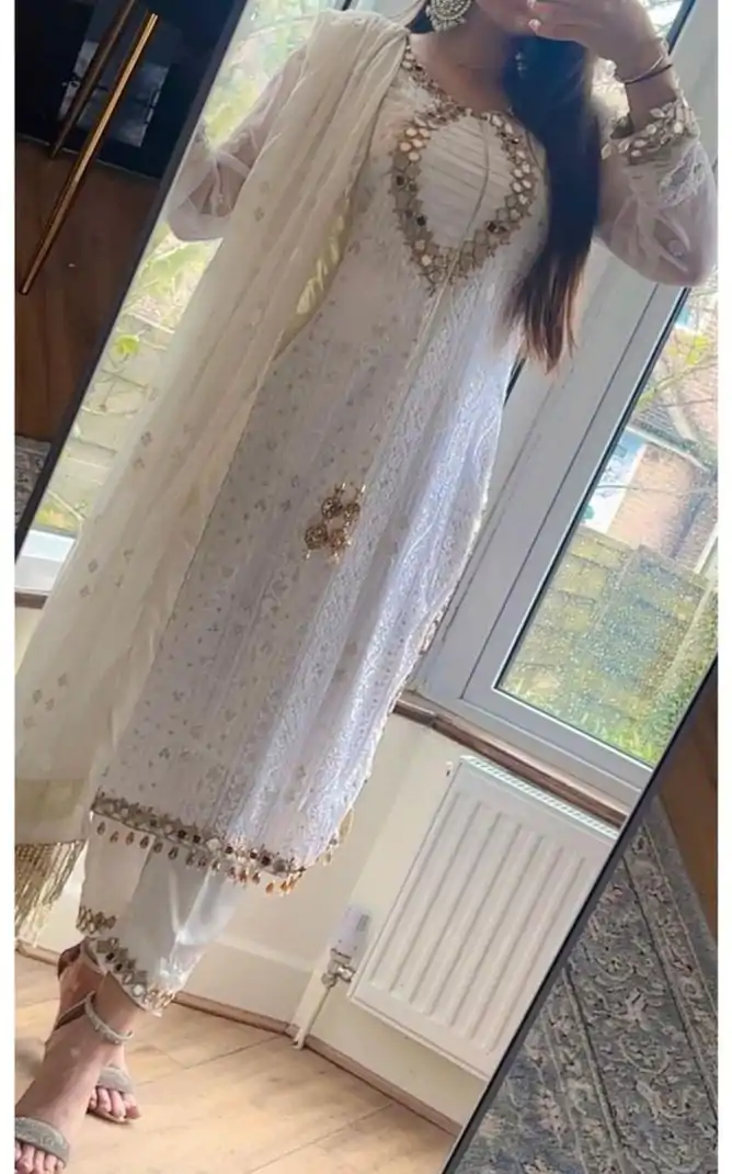 LG 1839 White color Georgette Sequence Embroidery Salwar Suit Casual, Wedding, Party, Festive, Events . Expected Delivery  4-6 Working Days @2149/- | Casual Suits, Salwar suit, Creative suits, Designer Suits, Palazzo Suits, Party Wear Suits, Patiala Suits, Straight Suits