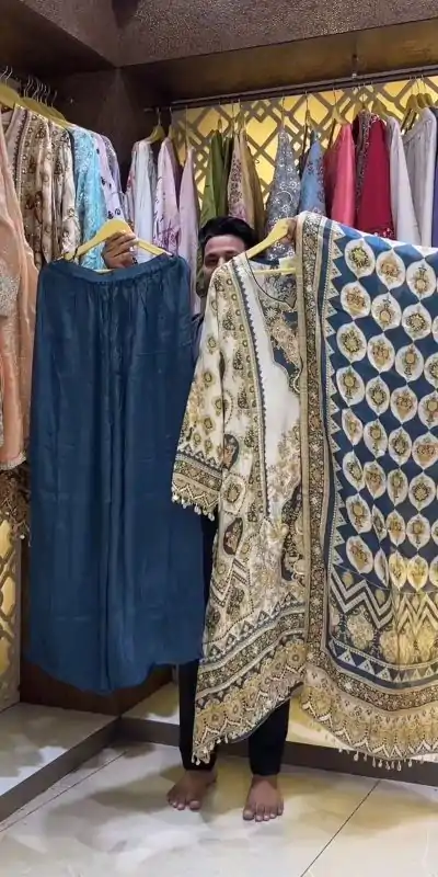 AD 166 Blue Color Chinon Silk Digital Printed Work Sharara Suit Casual, Wedding, Party, Festive, Events Etc. Expected Delivery 4-6 Working Days @1949/- | Casual Suits, Jump Suits, Salwar suit, Creative suits, Designer Suits, Palazzo Suits, Party Wear Suits, Patiala Suits, Straight Suits