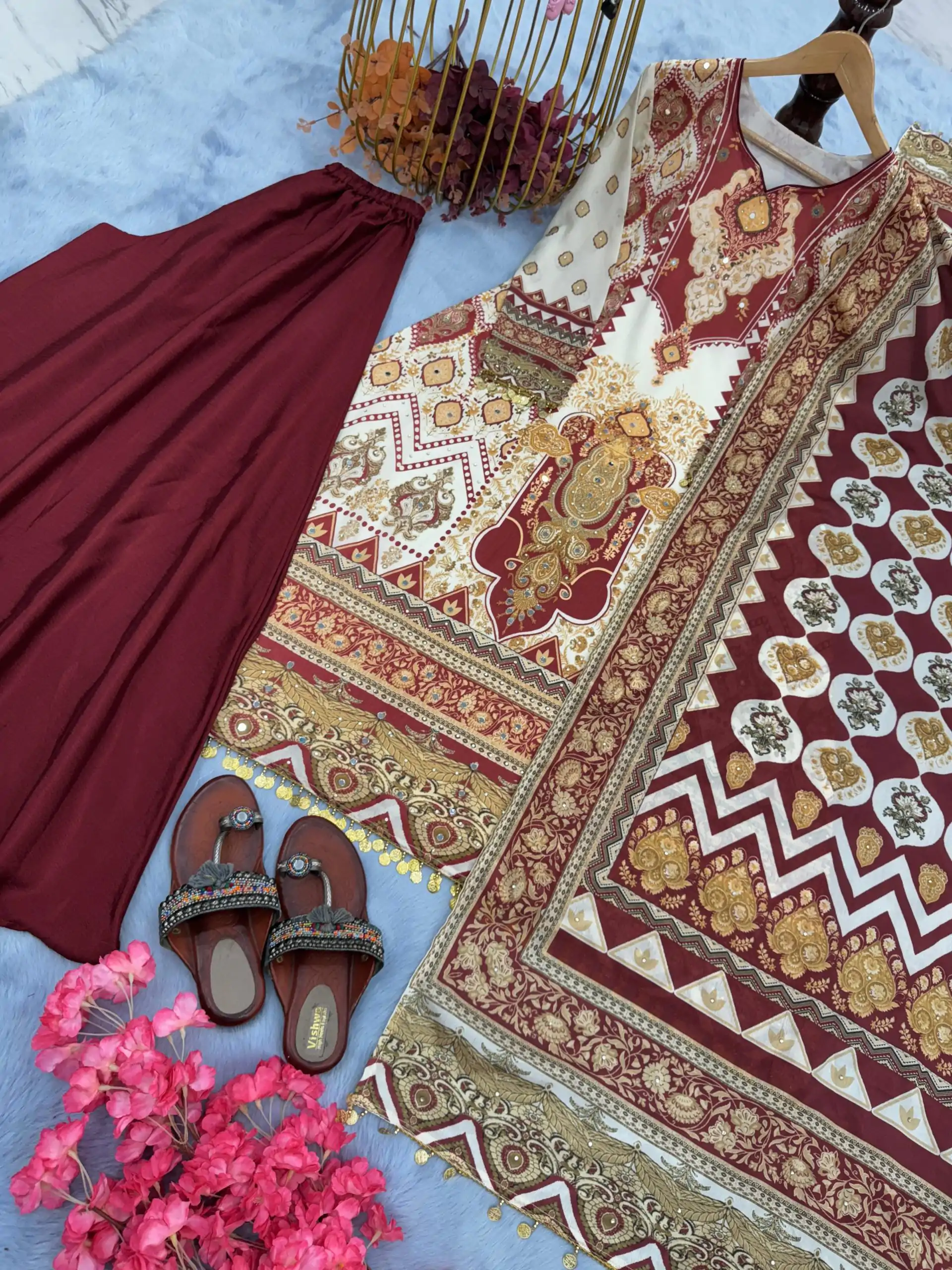 AD 166 Maroon Color Chinon Silk Digital Printed Work Sharara Suit Casual, Wedding, Party, Festive, Events Etc. Expected Delivery 4-6 Working Days @1949/- | Casual Suits, Jump Suits, Salwar suit, Creative suits, Designer Suits, Palazzo Suits, Party Wear Suits, Patiala Suits, Straight Suits