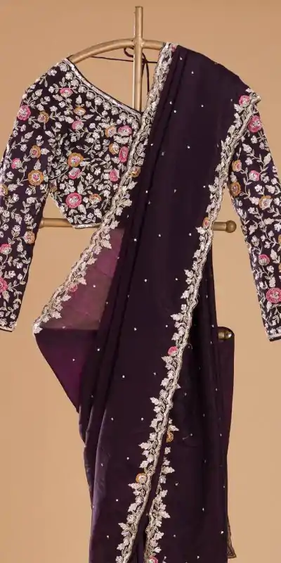 BT 1237 Purple Color Pure Soft Jimmy Choo Silk Embroidery Saree Casual, Party Wear, Traditional Wear, Wedding Wear, Events Etc.@2099/- | Designer Sarees, Sarees, Bollywood Sarees, Creative Sarees, Ethnic Saree, Modern Digital sarees, Party Wear Sarees
