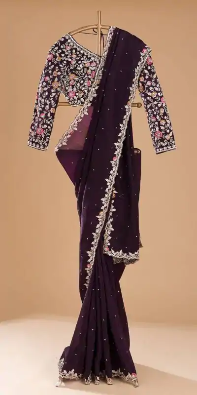 BT 1237 Purple Color Pure Soft Jimmy Choo Silk Embroidery Saree Casual, Party Wear, Traditional Wear, Wedding Wear, Events Etc.@2099/- | Designer Sarees, Sarees, Bollywood Sarees, Creative Sarees, Ethnic Saree, Modern Digital sarees, Party Wear Sarees
