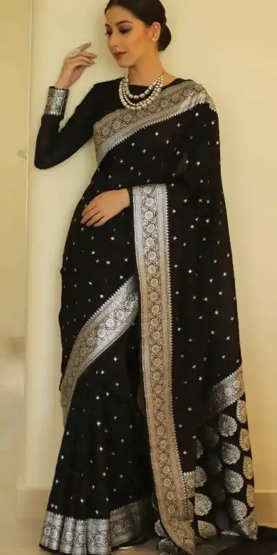 DDF Silver Black 4 Color Banarasi Soft Silk Ordinary Design Saree Casual, Party Wear, Events, Festivals Wear Etc. Expected Delivery 4-6 Working Days 1399/- | Designer Sarees, Embroidered Sarees, Sarees, Bollywood Sarees, Creative Sarees, Ethnic Saree, Modern Digital sarees, Party Wear Sarees