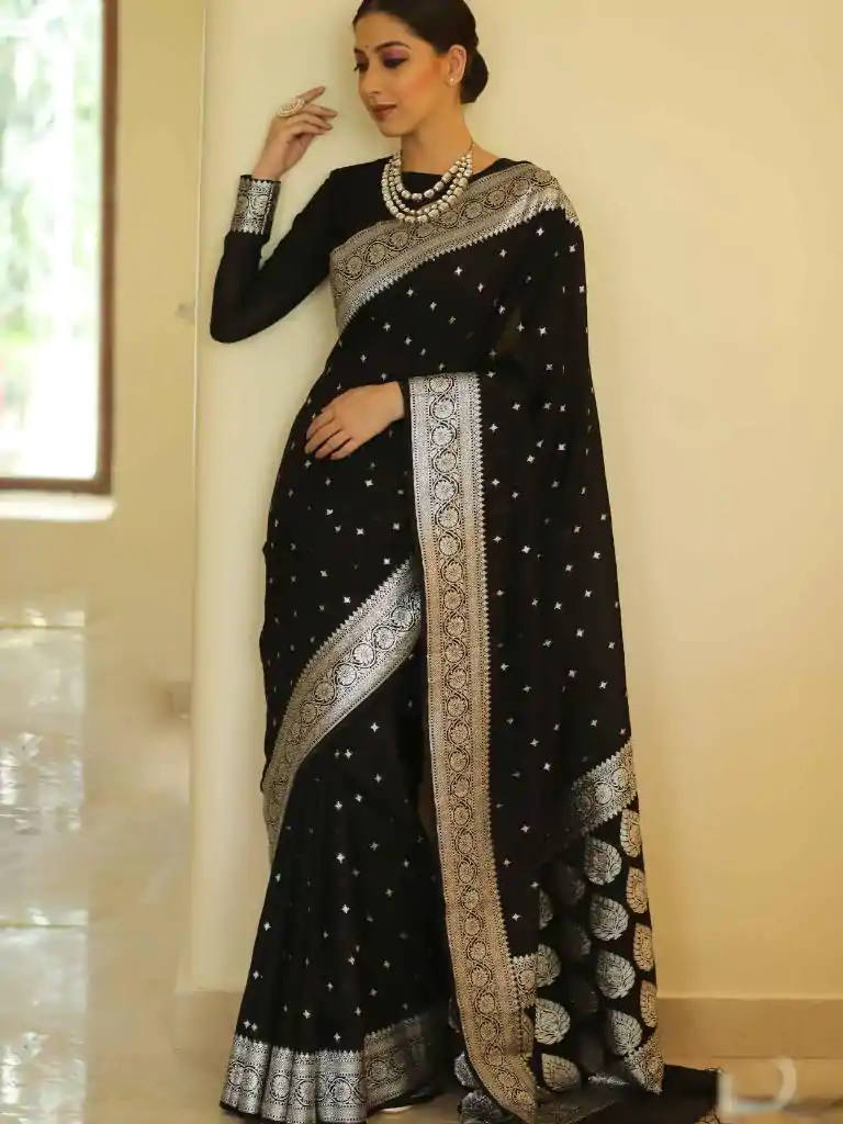 DDF Silver Black 4 Color Banarasi Soft Silk Ordinary Design Saree Casual, Party Wear, Events, Festivals Wear Etc. Expected Delivery 4-6 Working Days 1399/- | Designer Sarees, Embroidered Sarees, Sarees, Bollywood Sarees, Creative Sarees, Ethnic Saree, Modern Digital sarees, Party Wear Sarees