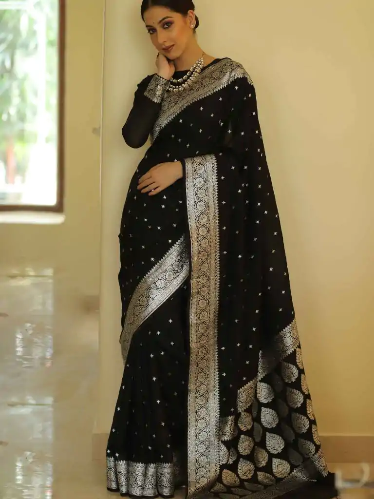 DDF Silver Black 4 Color Banarasi Soft Silk Ordinary Design Saree Casual, Party Wear, Events, Festivals Wear Etc. Expected Delivery 4-6 Working Days 1399/- | Designer Sarees, Embroidered Sarees, Sarees, Bollywood Sarees, Creative Sarees, Ethnic Saree, Modern Digital sarees, Party Wear Sarees