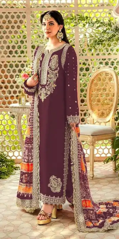 FC MARIA-A 1074 Wine Color Georgette Embroidery Work Salwar Suit Wedding, Party, Festive events, Expected Delivery 4-6 Working Days @2149 | Casual Suits, Salwar suit, Creative suits, Designer Suits, Palazzo Suits, Party Wear Suits, Patiala Suits, Straight Suits