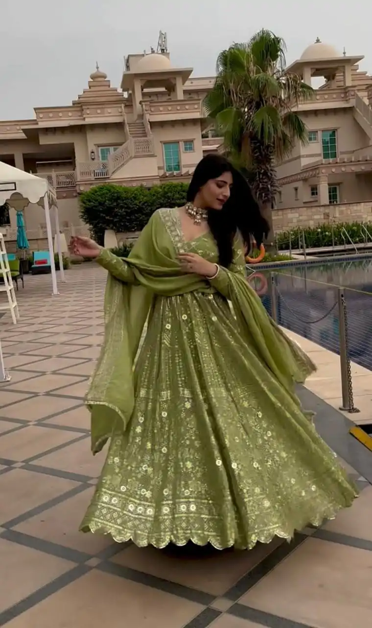 VLM 207 Green Color Georgette Embroidery Sequence Salwar Suit Wedding, Party, Festive, Events Expected Delivery 4-6 Working Days @ 2449/- Only | Casual Suits, Salwar suit, Creative suits, Designer Suits, Party Wear Suits, Straight Suits