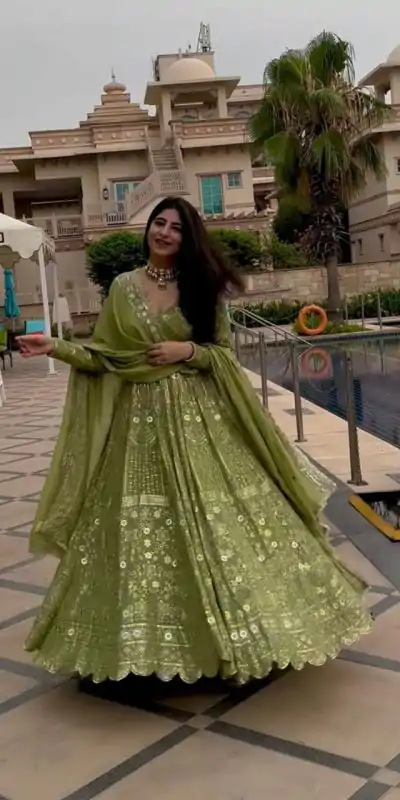 VLM 207 Green Color Georgette Embroidery Sequence Salwar Suit Wedding, Party, Festive, Events Expected Delivery 4-6 Working Days @ 2449/- Only | Casual Suits, Salwar suit, Creative suits, Designer Suits, Party Wear Suits, Straight Suits