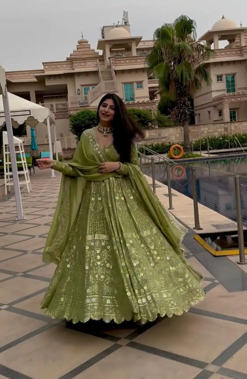 VLM 207 Green Color Georgette Embroidery Sequence Salwar Suit Wedding, Party, Festive, Events Expected Delivery 4-6 Working Days @ 2449/- Only | Casual Suits, Salwar suit, Creative suits, Designer Suits, Party Wear Suits, Straight Suits