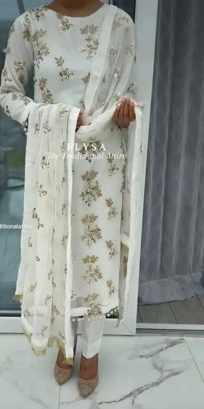 VLM 209 White Color Georgette Embroidery Sequence Salwar Suit Wedding, Party, Festive, Events Expected Delivery 4-6 Working Days @ 1999/- Only | Casual Suits, Salwar suit, Creative suits, Designer Suits, Party Wear Suits, Straight Suits