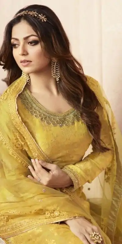 FC L.t 5405 Yellow Color Jacquard Silk Georgette Diamond Sharara Suit Wedding, Party, Festive Expected Delivery 4-6 Working Days  @2999/- | Casual Suits, Jump Suits, Salwar suit, Creative suits, Designer Suits, Palazzo Suits, Party Wear Suits, Patiala Suits, Straight Suits