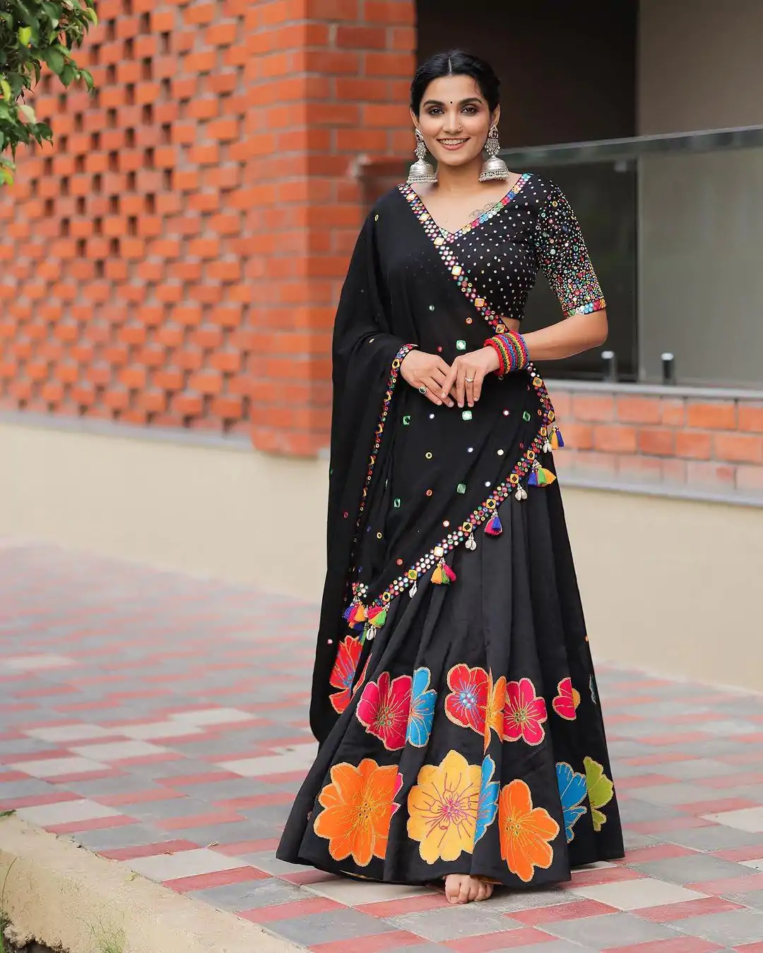 LG 576 Black Color Pure Cotton Printed Mirror Work Lehenga Choli Traditional Wear, Festive, Wedding, Events Expected Delivery 4-6 Working Days @1899/- | Lehenga, Bollywood Lehenga, Creative Lehenga, Designer Lehenga, Embroidered Lehenga, Party Wear Lehenga