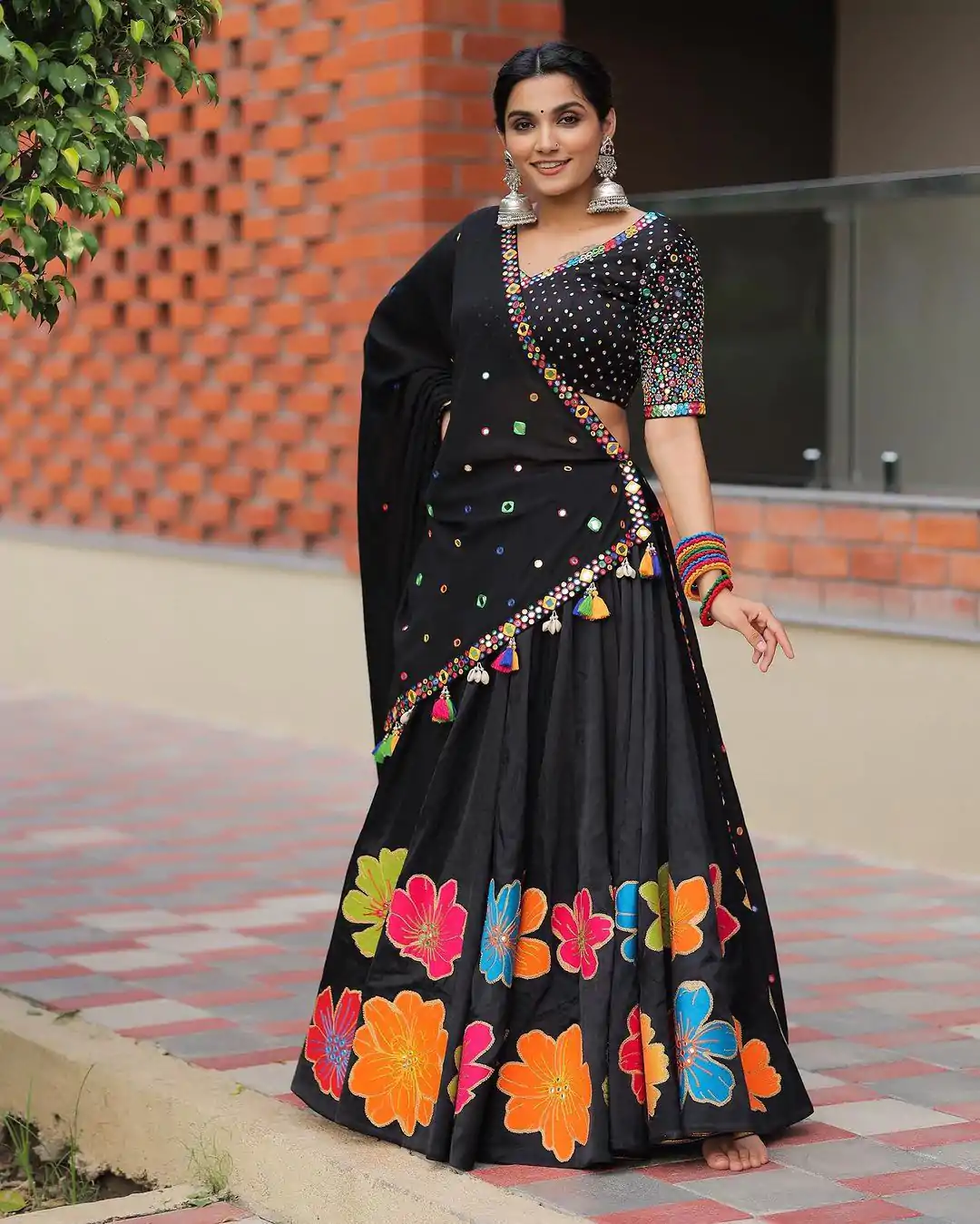 LG 576 Black Color Pure Cotton Printed Mirror Work Lehenga Choli Traditional Wear, Festive, Wedding, Events Expected Delivery 4-6 Working Days @1899/- | Lehenga, Bollywood Lehenga, Creative Lehenga, Designer Lehenga, Embroidered Lehenga, Party Wear Lehenga