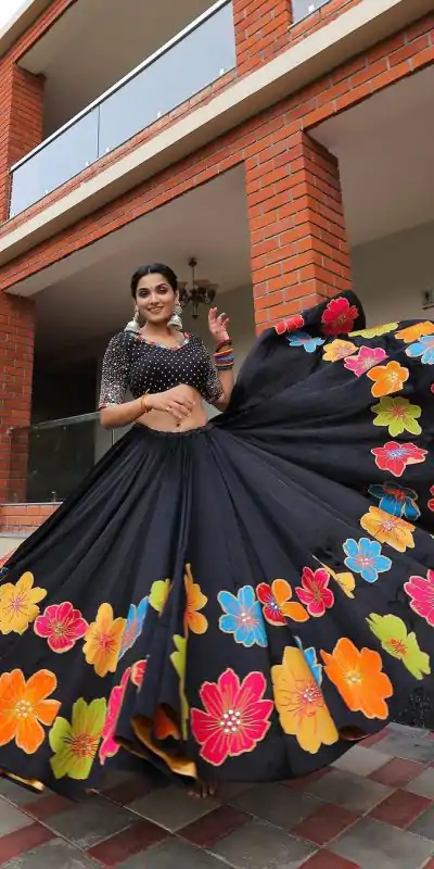 LG 576 Black Color Pure Cotton Printed Mirror Work Lehenga Choli Traditional Wear, Festive, Wedding, Events Expected Delivery 4-6 Working Days @1899/- | Lehenga, Bollywood Lehenga, Creative Lehenga, Designer Lehenga, Embroidered Lehenga, Party Wear Lehenga