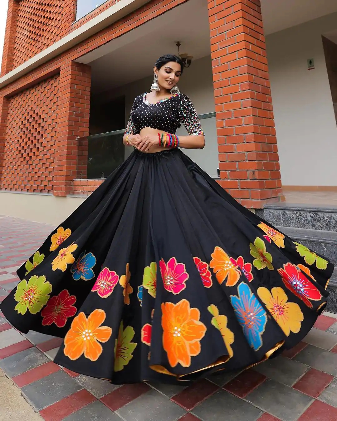 LG 576 Black Color Pure Cotton Printed Mirror Work Lehenga Choli Traditional Wear, Festive, Wedding, Events Expected Delivery 4-6 Working Days @1899/- | Lehenga, Bollywood Lehenga, Creative Lehenga, Designer Lehenga, Embroidered Lehenga, Party Wear Lehenga