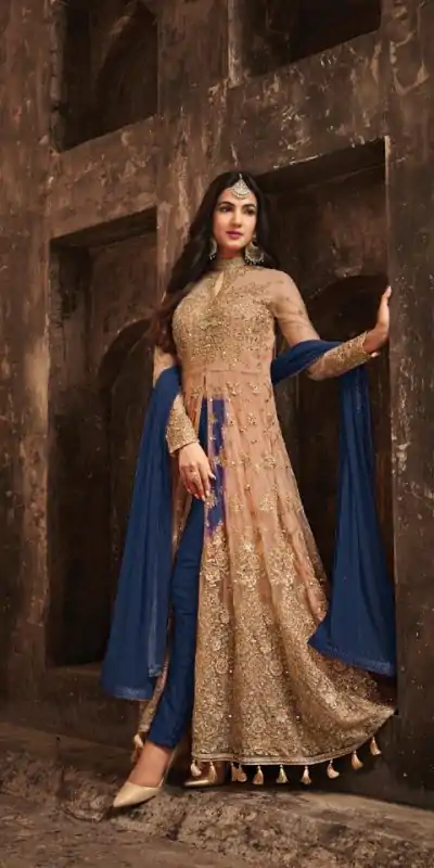 FC Maisha 5704 Golden & Blue Color Vaishnavi Net Embroidery Salwar Suit Wedding, Party, Festive events, Expected Delivery 4-6 Working Days @2199 | Casual Suits, Salwar suit, Creative suits, Designer Suits, Palazzo Suits, Party Wear Suits, Patiala Suits, Straight Suits