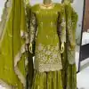 SR 1616 Green Color Heavy Chinnon Silk Embroidery Work Sharara Suit Wedding, Party, Festive, Events Etc. Expected Delivery 4-6 Working Days @2199Only | Casual Suits, Salwar suit, Creative suits, Designer Suits, Palazzo Suits, Party Wear Suits, Straight Suits