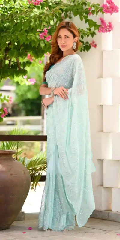 JR 622 Light Blue Color Georgette Sequence Work Casual, Party Wear, Wedding, Events Etc. Expected Delivery 4-6 Working Days @1849/- | Designer Sarees, Embroidered Sarees, Sarees, Bollywood Sarees, Creative Sarees, Ethnic Saree, Modern Digital sarees, Party Wear Sarees