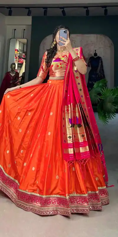 LNB 2005 Orange Jacquard Silk Weaving Zari Lehenga Choli Festive Party Wedding, Events etc. Delivery 4-6 Working Days @3499/- | Lehenga, Bollywood Lehenga, Creative Lehenga, Designer Lehenga, Embroidered Lehenga, Party Wear Lehenga