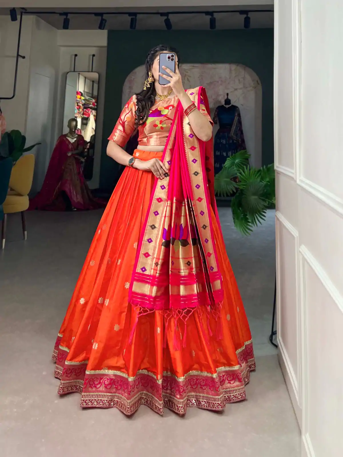 LNB 2005 Orange Jacquard Silk Weaving Zari Lehenga Choli Festive Party Wedding, Events etc. Delivery 4-6 Working Days @3499/- | Lehenga, Bollywood Lehenga, Creative Lehenga, Designer Lehenga, Embroidered Lehenga, Party Wear Lehenga