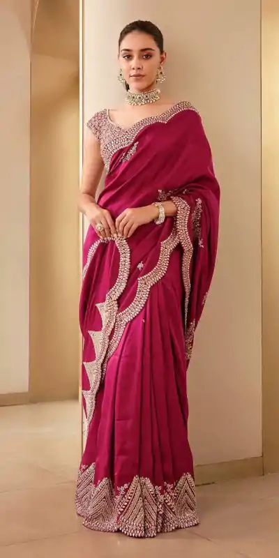 BT 1233 Pink Color Vichitra Silk Sequins Embroidery Saree Casual, Party Wear, Traditional Wear, Wedding Wear, Events Etc.@1999/- | Designer Sarees, Sarees, Bollywood Sarees, Creative Sarees, Ethnic Saree, Modern Digital sarees, Party Wear Sarees