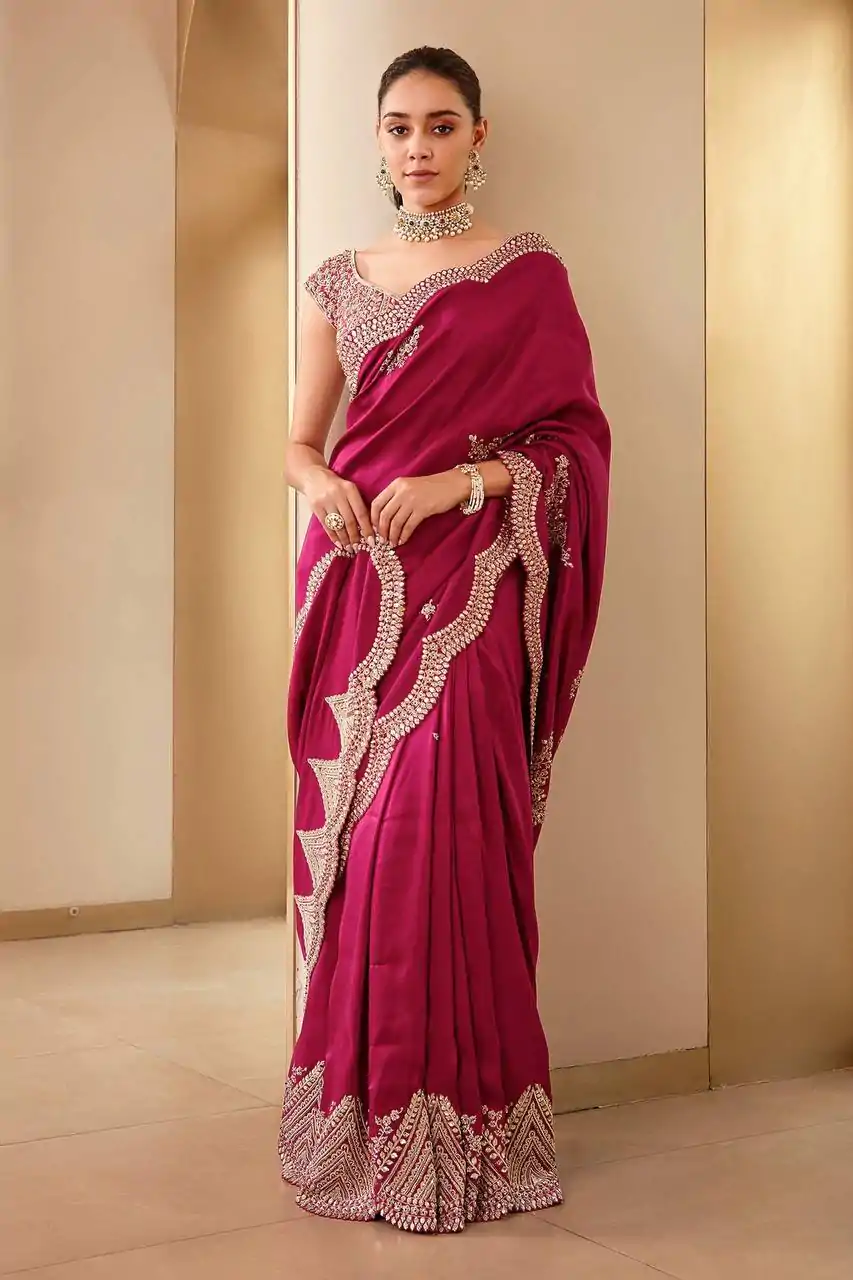 BT 1233 Pink Color Vichitra Silk Sequins Embroidery Saree Casual, Party Wear, Traditional Wear, Wedding Wear, Events Etc.@1999/- | Designer Sarees, Sarees, Bollywood Sarees, Creative Sarees, Ethnic Saree, Modern Digital sarees, Party Wear Sarees