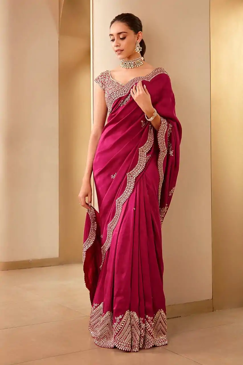BT 1233 Pink Color Vichitra Silk Sequins Embroidery Saree Casual, Party Wear, Traditional Wear, Wedding Wear, Events Etc.@1999/- | Designer Sarees, Sarees, Bollywood Sarees, Creative Sarees, Ethnic Saree, Modern Digital sarees, Party Wear Sarees