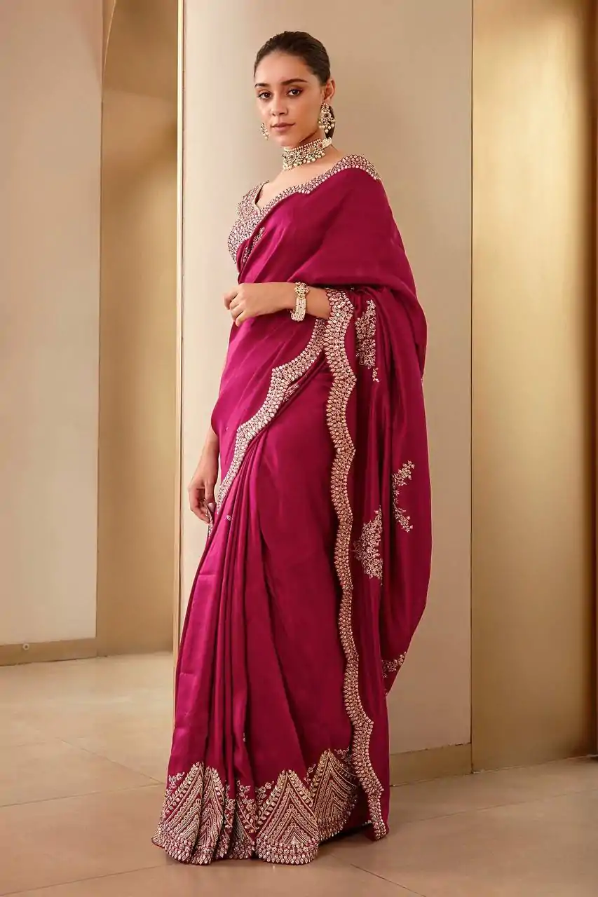 BT 1233 Pink Color Vichitra Silk Sequins Embroidery Saree Casual, Party Wear, Traditional Wear, Wedding Wear, Events Etc.@1999/- | Designer Sarees, Sarees, Bollywood Sarees, Creative Sarees, Ethnic Saree, Modern Digital sarees, Party Wear Sarees