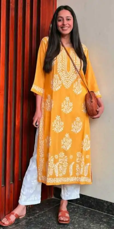 MJF 402 Yellow Color Heavy Rayon Cotton Style Embroidery Work Kurti Wedding, Party, Festive, Events Etc.   Expected Delivery 4-6 Working Days @1499/- | Kurti, Bollywood Kurti, Creative Kurtis, Designer Kurti, Party Wear Kurti, Selfie Kurti