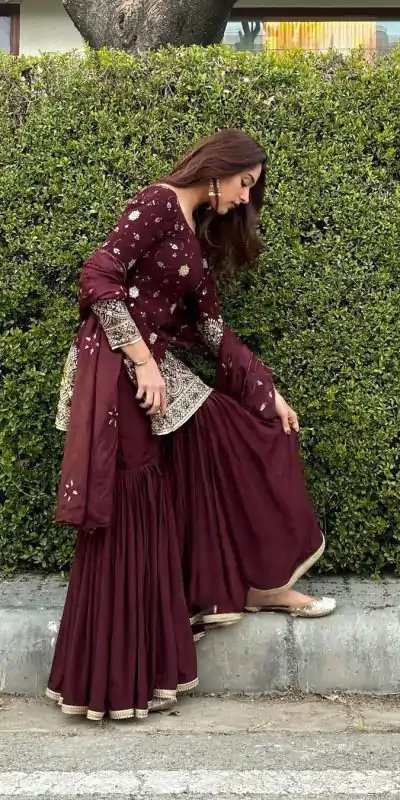 RTC 5719 Maroon Color Foix Georgette Thread Sequence Work Salwar Suit Wedding, Party, Festive, Events Etc. Expected Delivery 4-6 Working Days @1949/- | Casual Suits, Jump Suits, Salwar suit, Creative suits, Designer Suits, Palazzo Suits, Party Wear Suits, Patiala Suits, Straight Suits