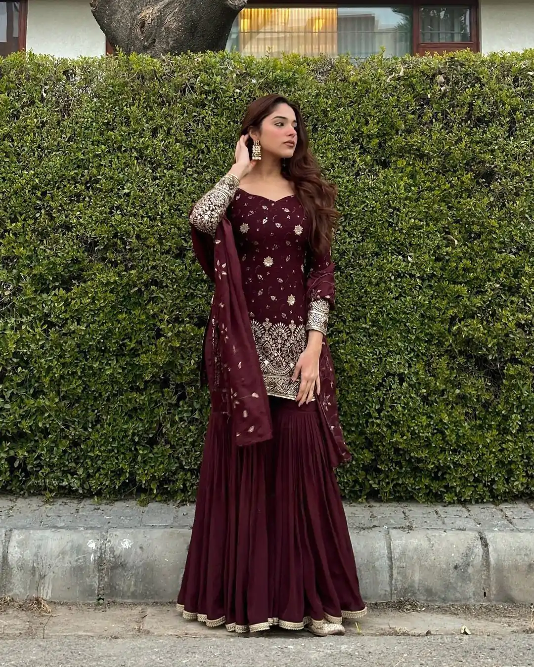 RTC 5719 Maroon Color Foix Georgette Thread Sequence Work Salwar Suit Wedding, Party, Festive, Events Etc. Expected Delivery 4-6 Working Days @1949/- | Casual Suits, Jump Suits, Salwar suit, Creative suits, Designer Suits, Palazzo Suits, Party Wear Suits, Patiala Suits, Straight Suits