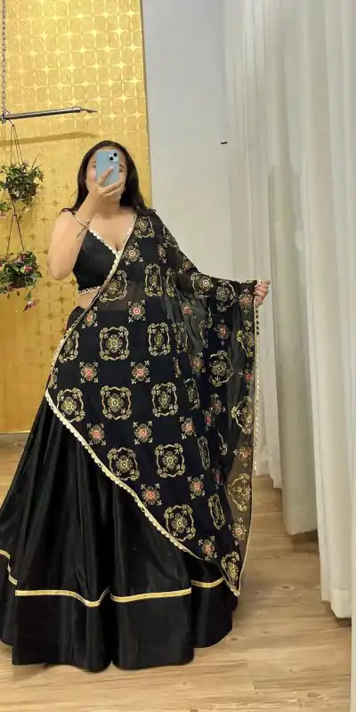 LG 614 Black Color Rayon Printed Silk Work Lehenga Choli Festive Party Wedding, Events etc. Delivery 4-6 Working Days @1899/- | Lehenga, Bollywood Lehenga, Creative Lehenga, Designer Lehenga, Embroidered Lehenga, Party Wear Lehenga