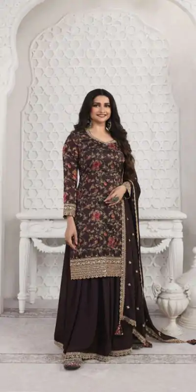 FC Swara 65583 Coffee Color Vichitra Digital Print Embroidery Salwar Suit Wedding, Party, Festive events, etc.  Expected Delivery  4-6 Working Days @2699/- | Casual Suits, Jump Suits, Salwar suit, Creative suits, Designer Suits, Palazzo Suits, Party Wear Suits, Patiala Suits, Straight Suits