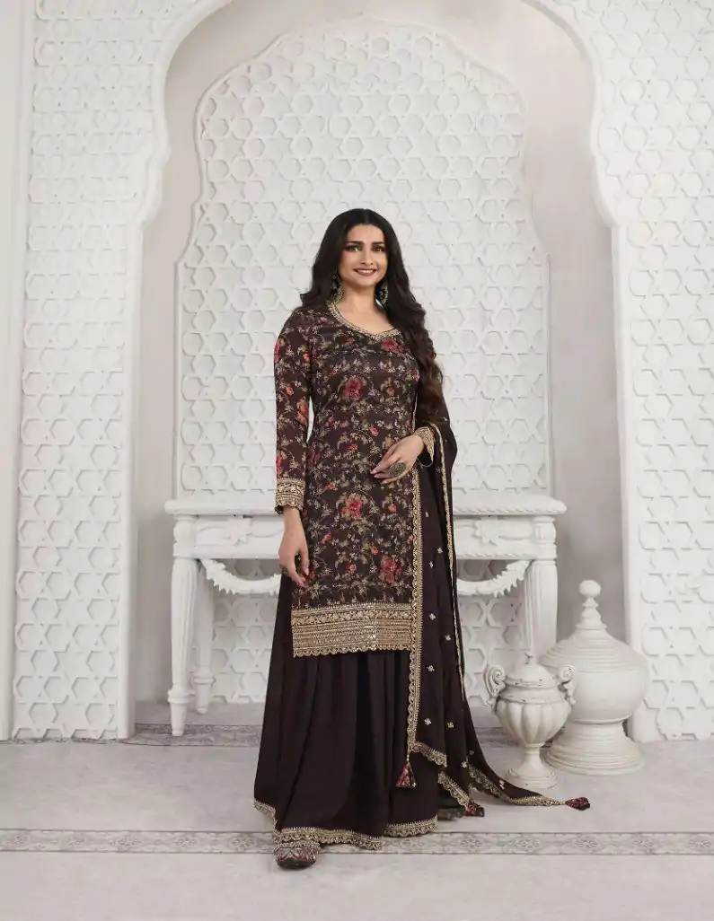 FC Swara 65583 Coffee Color Vichitra Digital Print Embroidery Salwar Suit Wedding, Party, Festive events, etc.  Expected Delivery  4-6 Working Days @2699/- | Casual Suits, Jump Suits, Salwar suit, Creative suits, Designer Suits, Palazzo Suits, Party Wear Suits, Patiala Suits, Straight Suits