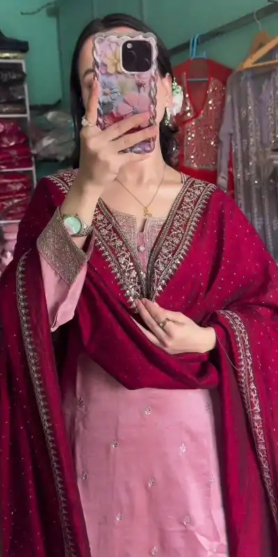 SRK 5140 Peach Color Pure Chinnon Silk Embroidery Sequence Salwar Suit Wedding, Party, Festive, Events Expected Delivery 4-6 Working Days @ 1899/- | Casual Suits, Jump Suits, Salwar suit, Creative suits, Designer Suits, Palazzo Suits, Party Wear Suits, Patiala Suits, Straight Suits