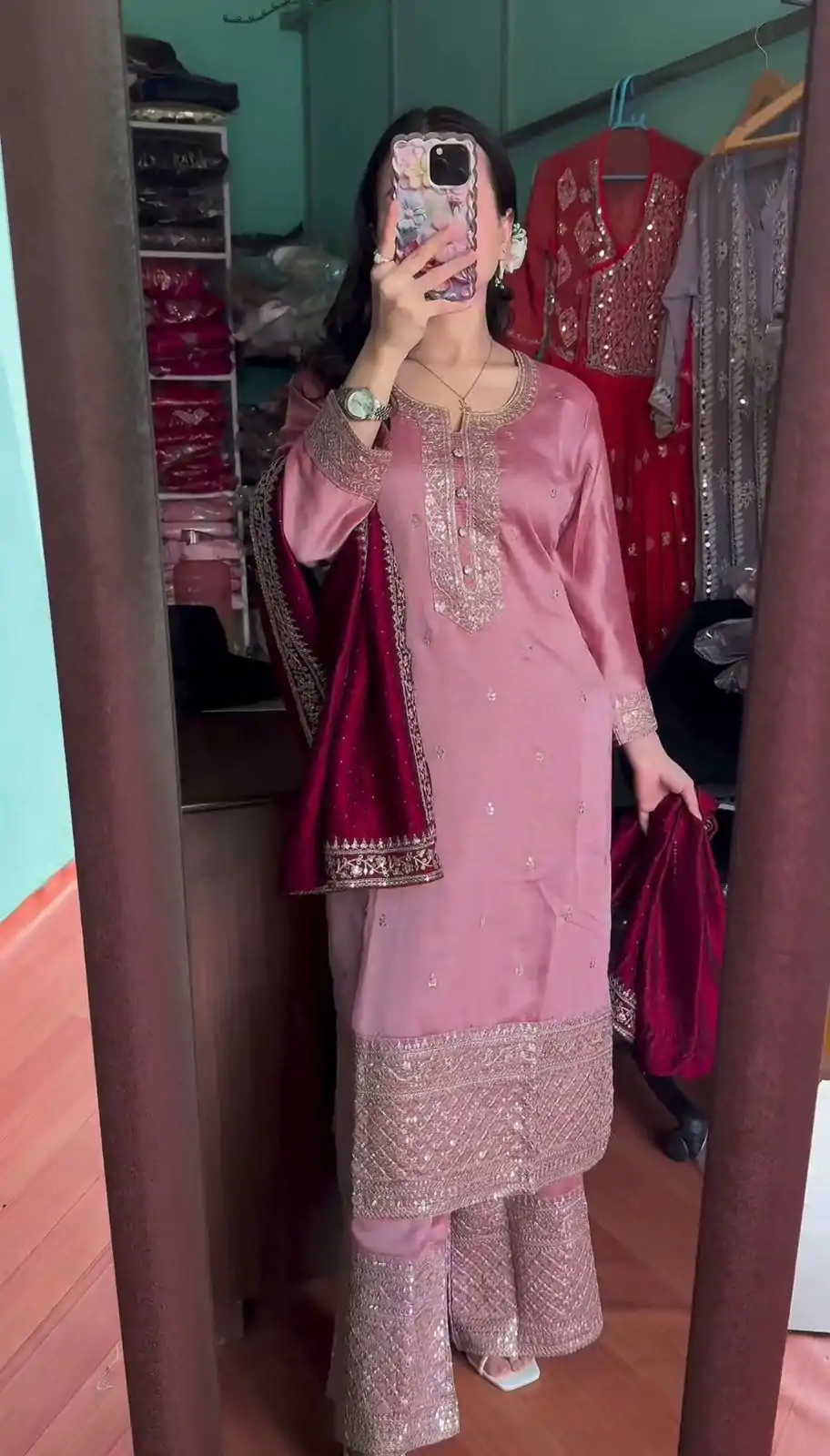 SRK 5140 Peach Color Pure Chinnon Silk Embroidery Sequence Salwar Suit Wedding, Party, Festive, Events Expected Delivery 4-6 Working Days @ 1899/- | Casual Suits, Jump Suits, Salwar suit, Creative suits, Designer Suits, Palazzo Suits, Party Wear Suits, Patiala Suits, Straight Suits