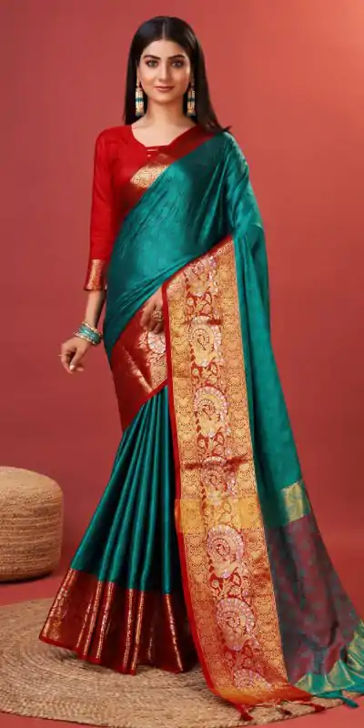 MB 3259 Peacock Green Color Rich Cotton Jacquard Silk Saree Casual, Wedding, Party, Festival, Events, Etc. Expected Delivery 4-6 Working Days @1499/- | Designer Sarees, Embroidered Sarees, Sarees, Bollywood Sarees, Creative Sarees, Ethnic Saree, Modern Digital sarees, Party Wear Sarees