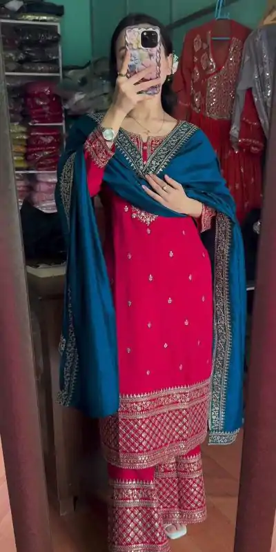 SRK 5140 Pink Color Pure Chinnon Silk Embroidery Sequence Salwar Suit Wedding, Party, Festive, Events Expected Delivery 4-6 Working Days @ 1899/- | Casual Suits, Jump Suits, Salwar suit, Creative suits, Designer Suits, Palazzo Suits, Party Wear Suits, Patiala Suits, Straight Suits