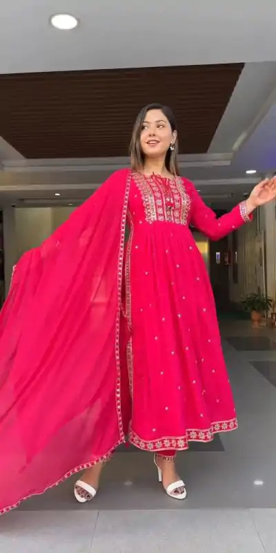 SRK 5039 Pink Color Georgette Embroidery Sequence Salwar Suit Casual, Wedding, Party, Festive, Events . Expected Delivery  4-6 Working Days @1999/- | Casual Suits, Salwar suit, Creative suits, Designer Suits, Palazzo Suits, Party Wear Suits, Patiala Suits, Straight Suits