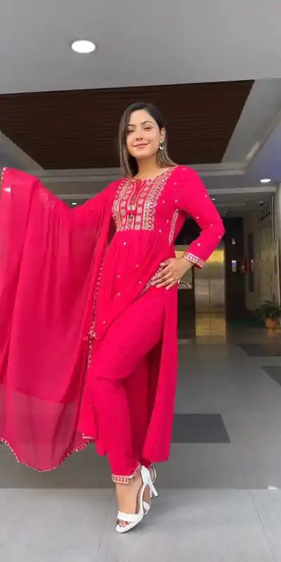SRK 5039 Pink Color Georgette Embroidery Sequence Salwar Suit Casual, Wedding, Party, Festive, Events . Expected Delivery 4-6 Working Days @1999/- | Casual Suits, Salwar suit, Creative suits, Designer Suits, Palazzo Suits, Party Wear Suits, Patiala Suits, Straight Suits