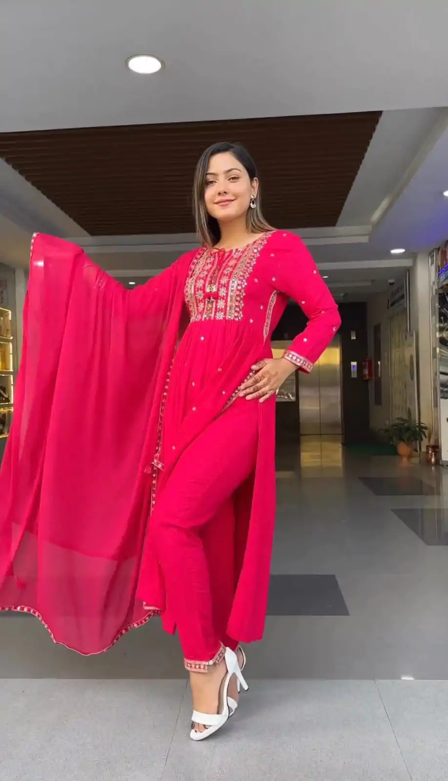 SRK 5039 Pink Color Georgette Embroidery Sequence Salwar Suit Casual, Wedding, Party, Festive, Events . Expected Delivery 4-6 Working Days @1999/- | Casual Suits, Salwar suit, Creative suits, Designer Suits, Palazzo Suits, Party Wear Suits, Patiala Suits, Straight Suits