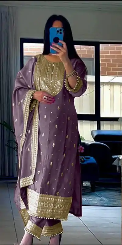 NSR 814 Purple Color Pure Chinnon Silk Embroidery Sequence Salwar Suit Casual, Party Festive, Events Etc. Expected Delivery 4-6 Working Days @2049/- | Casual Suits, Jump Suits, Salwar suit, Creative suits, Designer Suits, Palazzo Suits, Party Wear Suits, Patiala Suits, Straight Suits