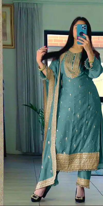 NSR 814 Royal Blue Color Pure Chinnon Silk Embroidery Sequence Salwar Suit Casual, Party Festive, Events Etc. Expected Delivery 4-6 Working Days @2049/- | Casual Suits, Jump Suits, Salwar suit, Creative suits, Designer Suits, Palazzo Suits, Party Wear Suits, Patiala Suits, Straight Suits