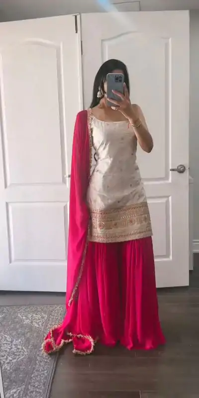 SRK 5177 White Color Georgette Embroidery Sequence Salwar Suit Wedding, Party, Festive, Events Expected Delivery 4-6 Working Days @ 1899/- | Casual Suits, Jump Suits, Salwar suit, Creative suits, Designer Suits, Palazzo Suits, Party Wear Suits, Patiala Suits, Straight Suits