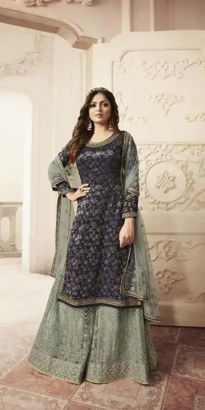 FC L.t 5401 Blue Color Jacquard Silk Georgette Diamond Sharara Suit Wedding, Party, Festive Expected Delivery 4-6 Working Days @2999/- | Jump Suits, Salwar suit, Casual Suits, Creative suits, Designer Suits, Palazzo Suits, Party Wear Suits, Patiala Suits, Straight Suits