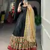 Aesthetic Black Color Dola Silk Print Foil Work With Dupatta Gown