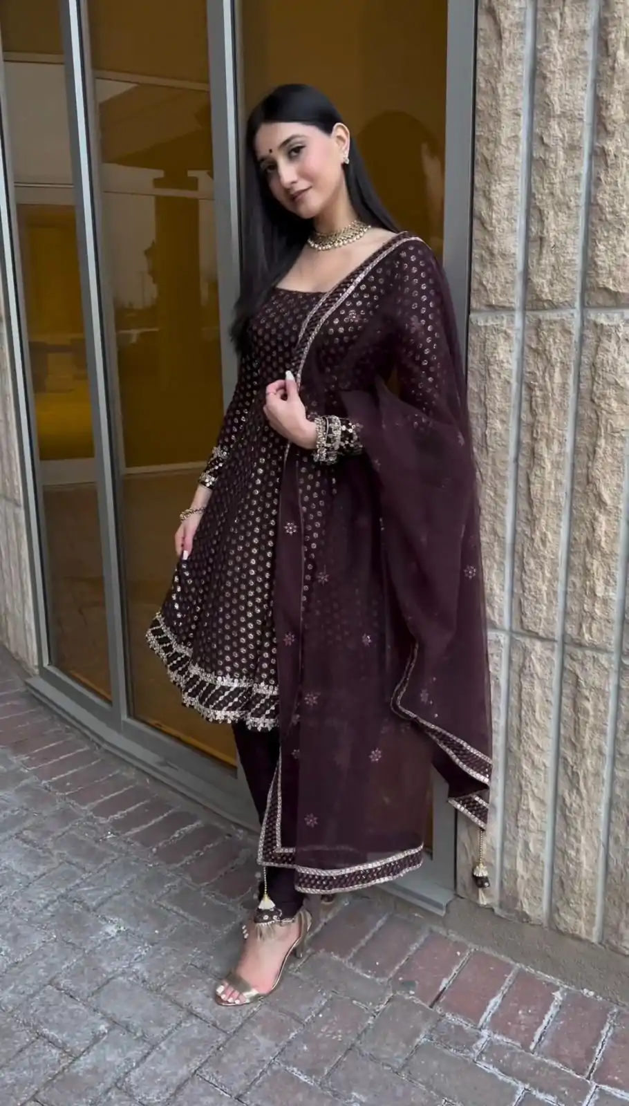 NF 1185 Brown Color Georgette Embroidery Sequence Salwar Suit Casual, Wedding, Party, Festive, Events . Expected Delivery  4-6 Working Days @2099 | Casual Suits, Salwar suit, Creative suits, Designer Suits, Palazzo Suits, Party Wear Suits, Patiala Suits, Straight Suits