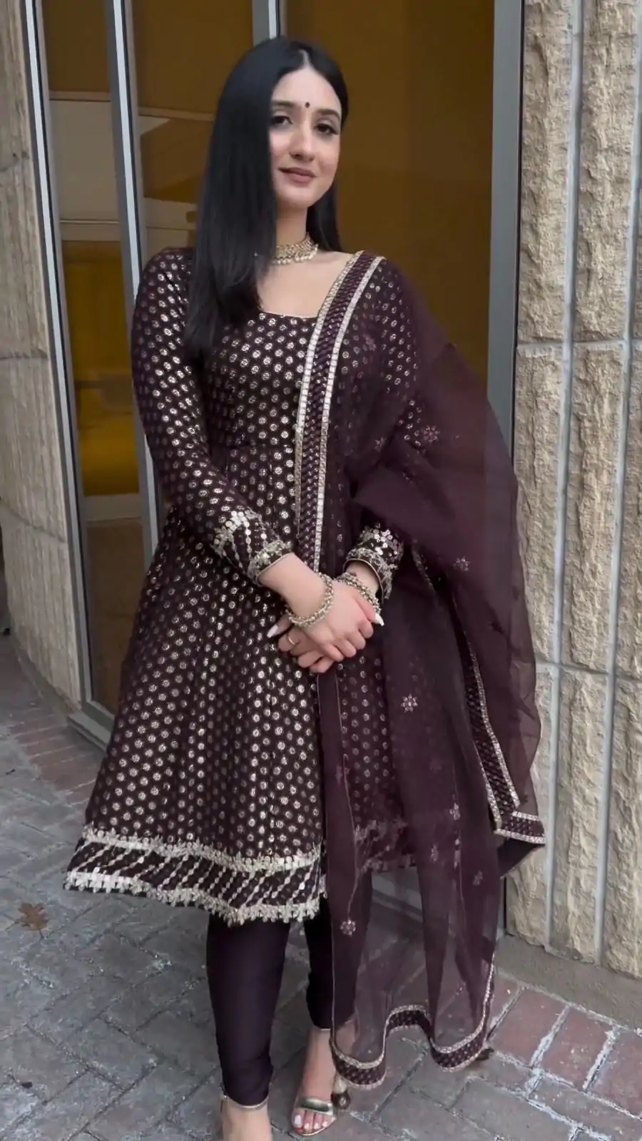 NF 1185 Brown Color Georgette Embroidery Sequence Salwar Suit Casual, Wedding, Party, Festive, Events . Expected Delivery  4-6 Working Days @2099 | Casual Suits, Salwar suit, Creative suits, Designer Suits, Palazzo Suits, Party Wear Suits, Patiala Suits, Straight Suits