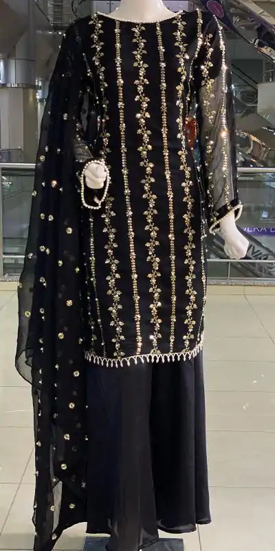 SRK 5121 Black Color Georgette Heavy Sequence Embroidery Salwar Suit Wedding, Party, Festive, Events Expected Delivery 4-6 Working Days @ 1899/- | Casual Suits, Jump Suits, Salwar suit, Creative suits, Designer Suits, Palazzo Suits, Party Wear Suits, Patiala Suits, Straight Suits